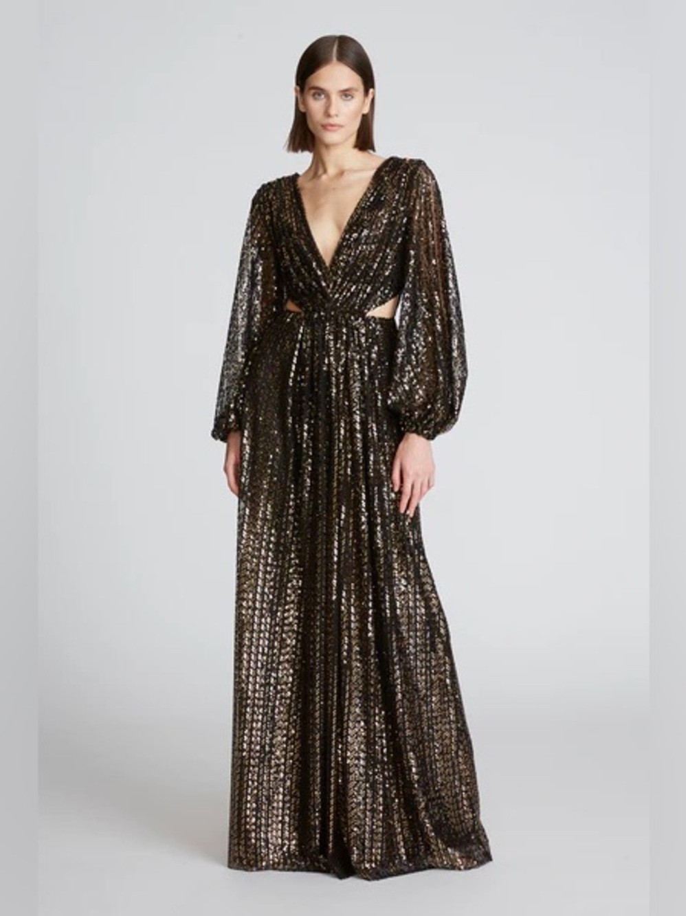 Halston Madelyn Black Sequin Evening Dress
